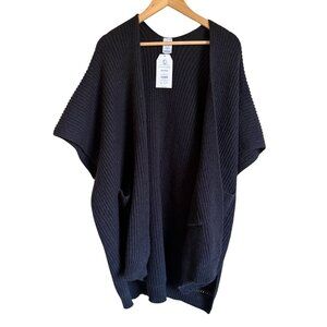 New! Time and Tru Black Ribbed Pocket Cape Knit One Size $27.97 Ruana Kimono